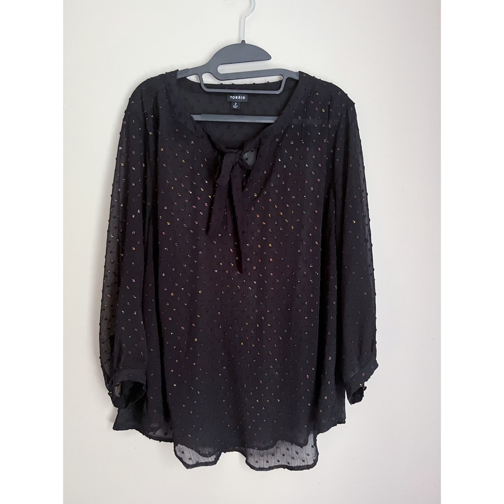 Torrid Size 2 sheer Iridescent dot tie top
